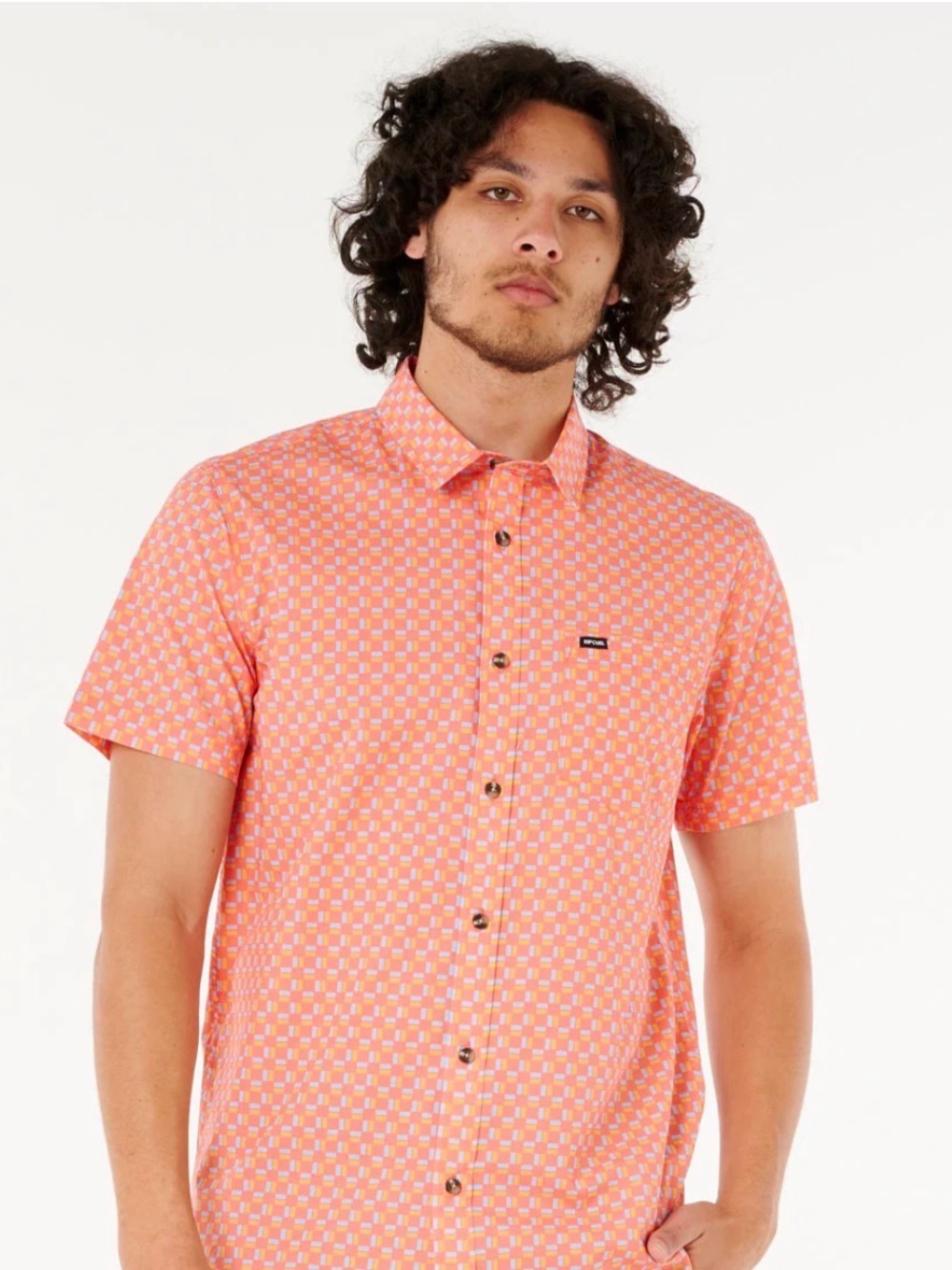 Rip Curl Men's Short-Sleeve Geo Print Shirt - Coral/Peach